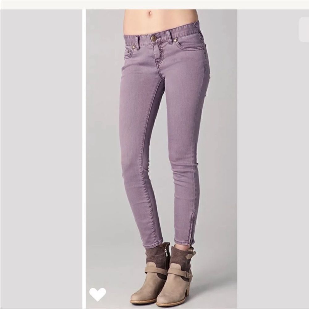 Free People Millenium Purple Skinny Ankle Zip Jeans